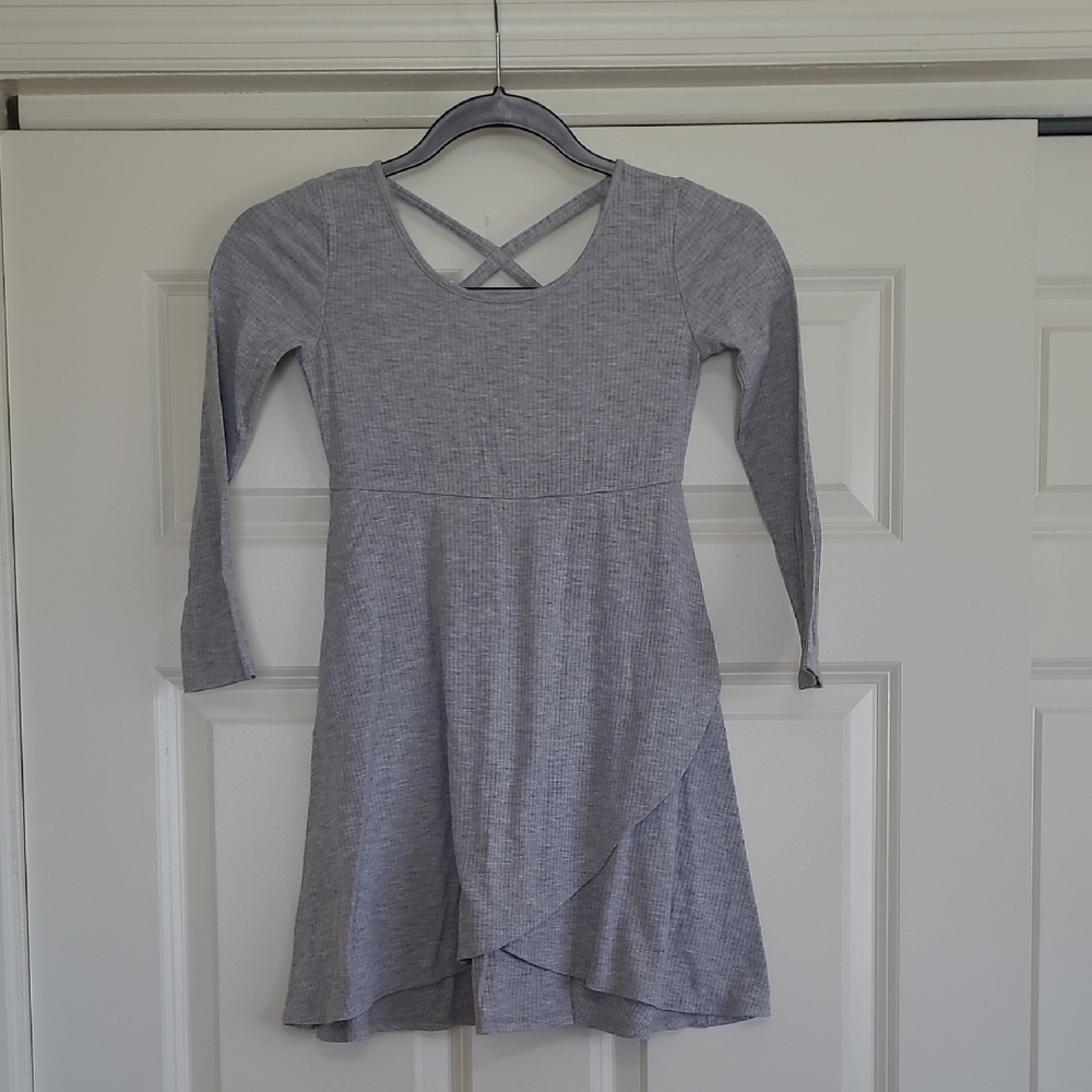 Art Class Girl's Gray Fit and Flare Faux-Wrap Dress - Size S (6-6x)